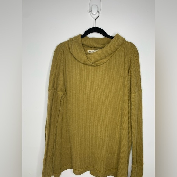 Free People Chartreuse cowl neck split back long sleeve - Picture 3 of 11